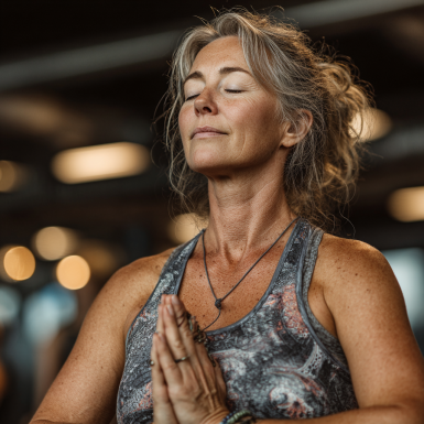 Senior practică yoga în natură