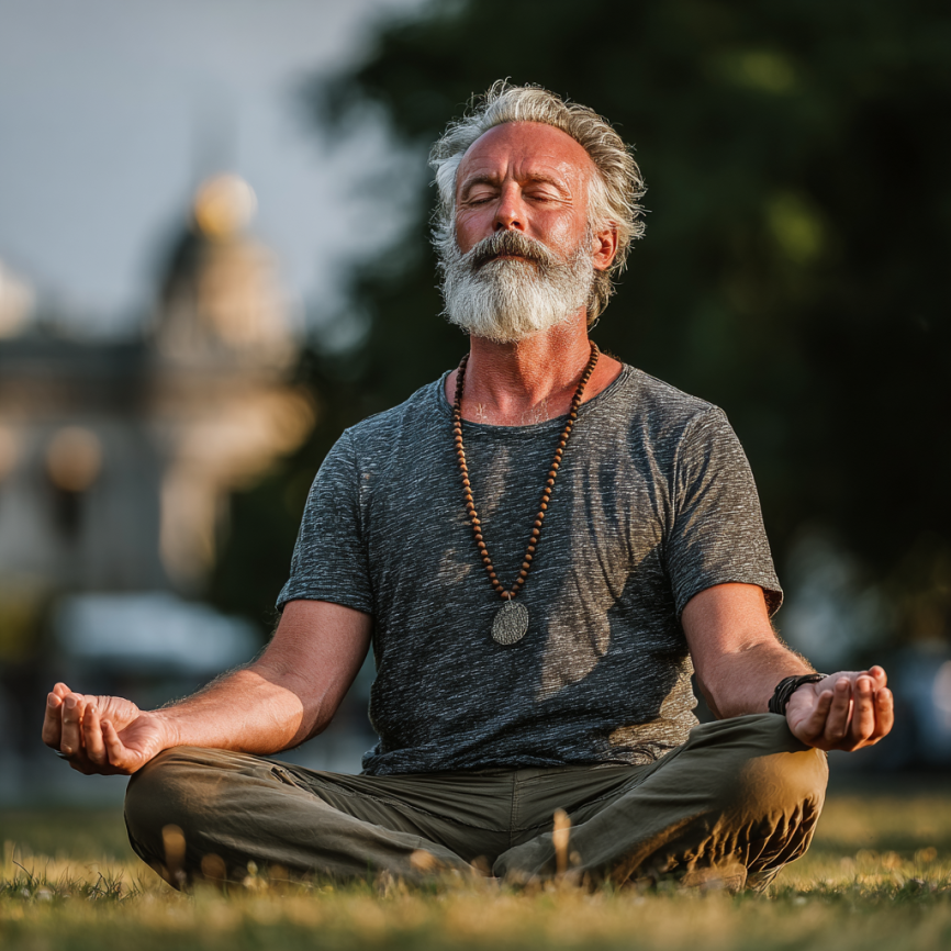 Senior demonstrând flexibilitate și echilibru